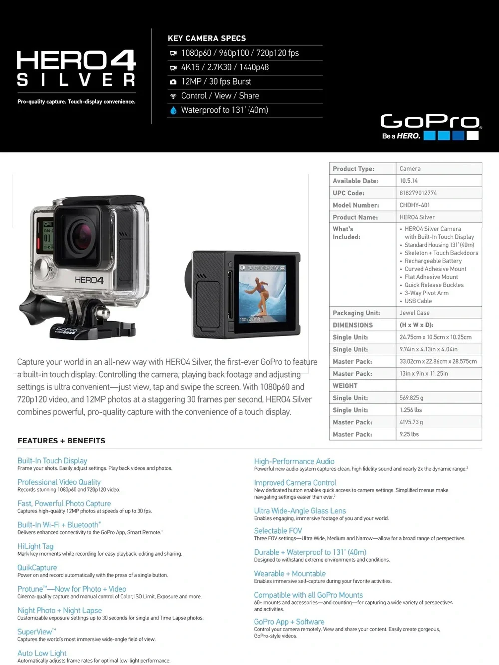 NEW. GoPro Hero4 Silver BUNDLE